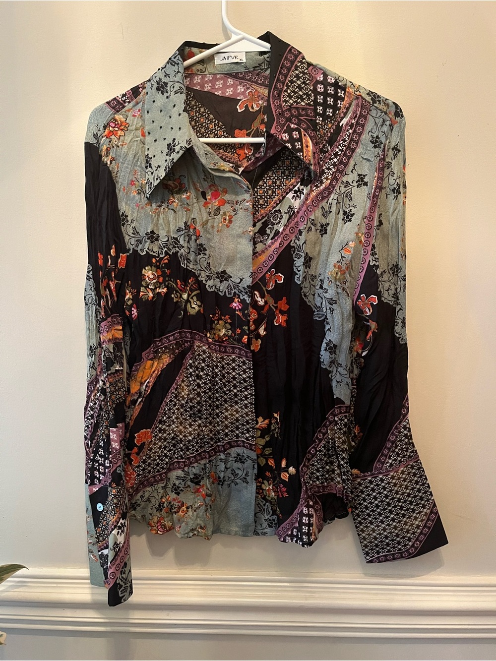 Vintage Y2K button down collared top with floral pattern Jaipur brand size L